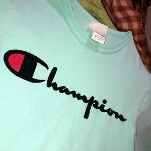 BABY TEAL BLUE CHAMPION CROPPED TSHIRT